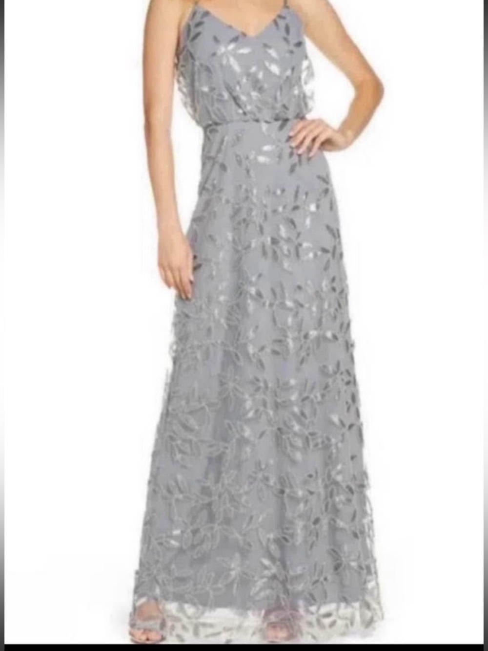 Wayf Savannah Silver Leaf-Embellished beaded Spaghetti Strap Maxi Dress medium M